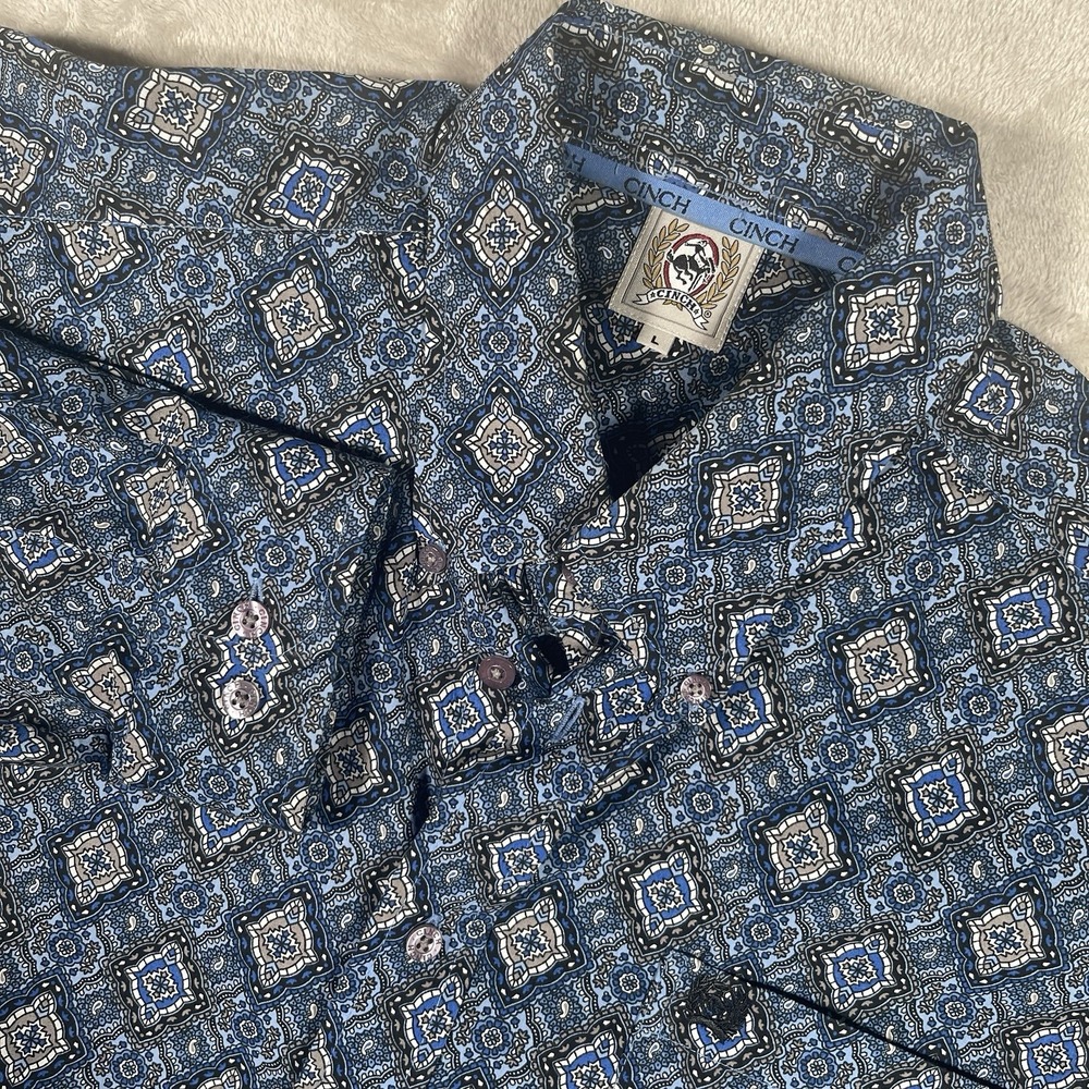 Cinch Royal Black Medallion Print Western Wear Button‎ Down Shirt Men's L